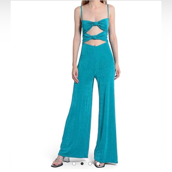 Topshop Slinky Cut Out Teal Jumpsuit - Size 4-6 - Picture 1 of 8